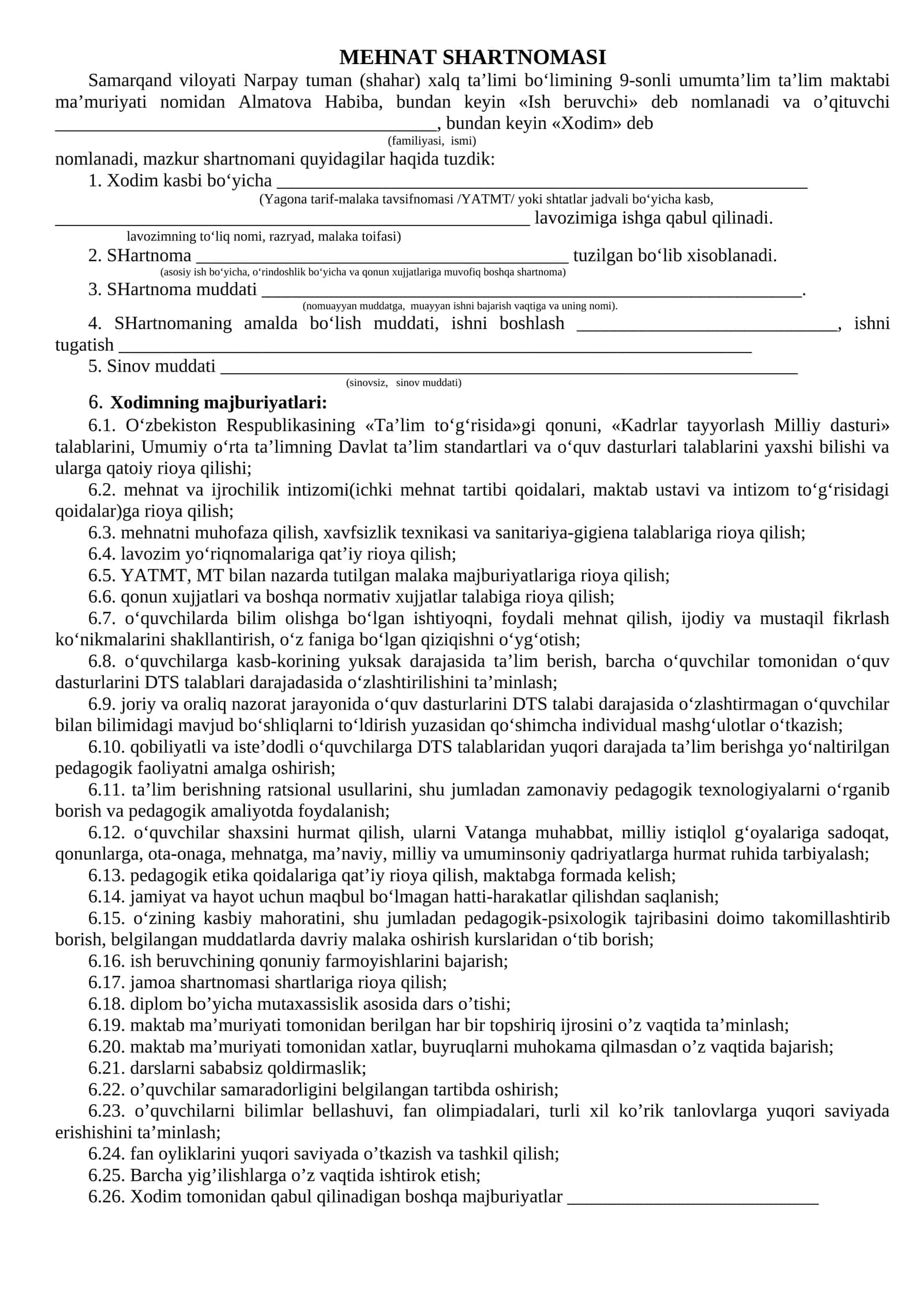 MEHNAT SHARTNOMASI