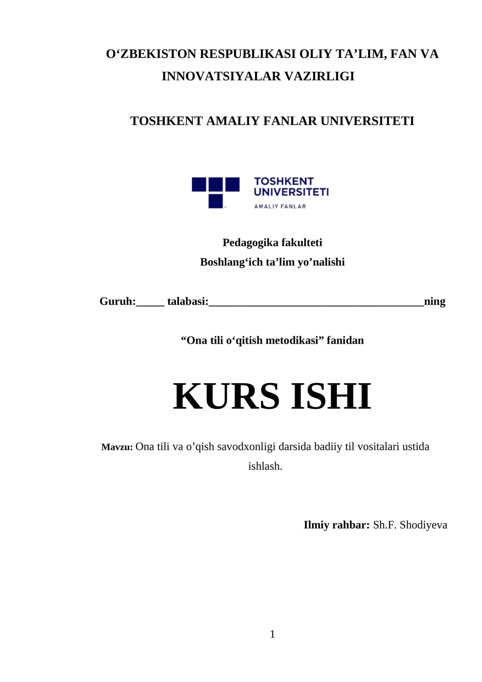 Ona tili va o’qish savodxonligi darsida badiiy til vositalari ustida ishlash.