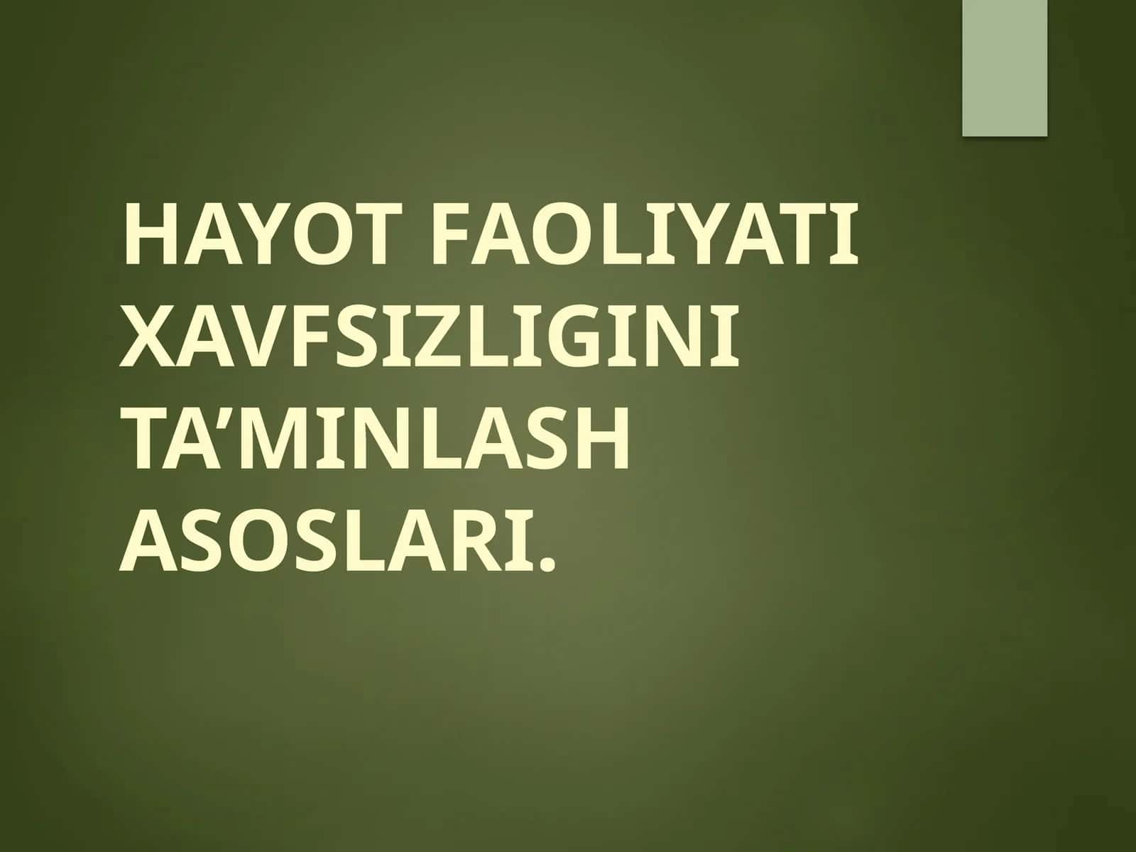 HAYOT FAOLIYATI XAVFSIZLIGINI TA’MINLASH ASOSLARI