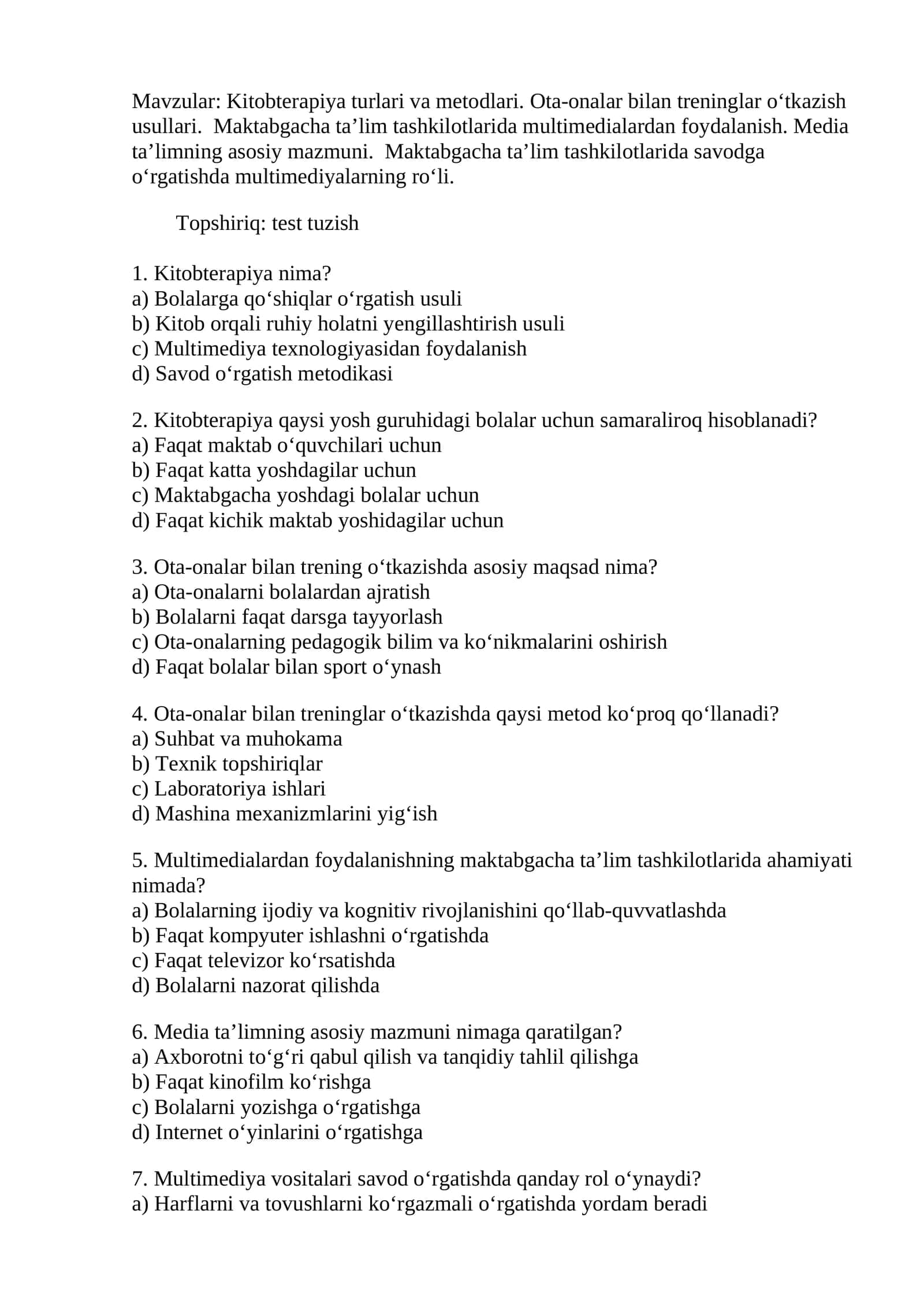 Ota-onalar bilan treninglar o‘tkazish usullari
