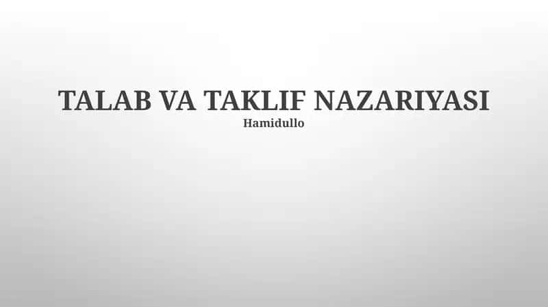 Talab Va Taklif Nazariyasi