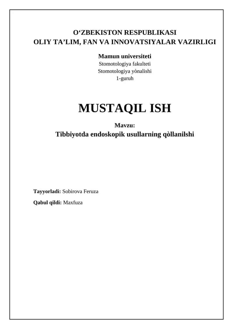 Tibbiyotda endoskopik usullarning qòllanilshi