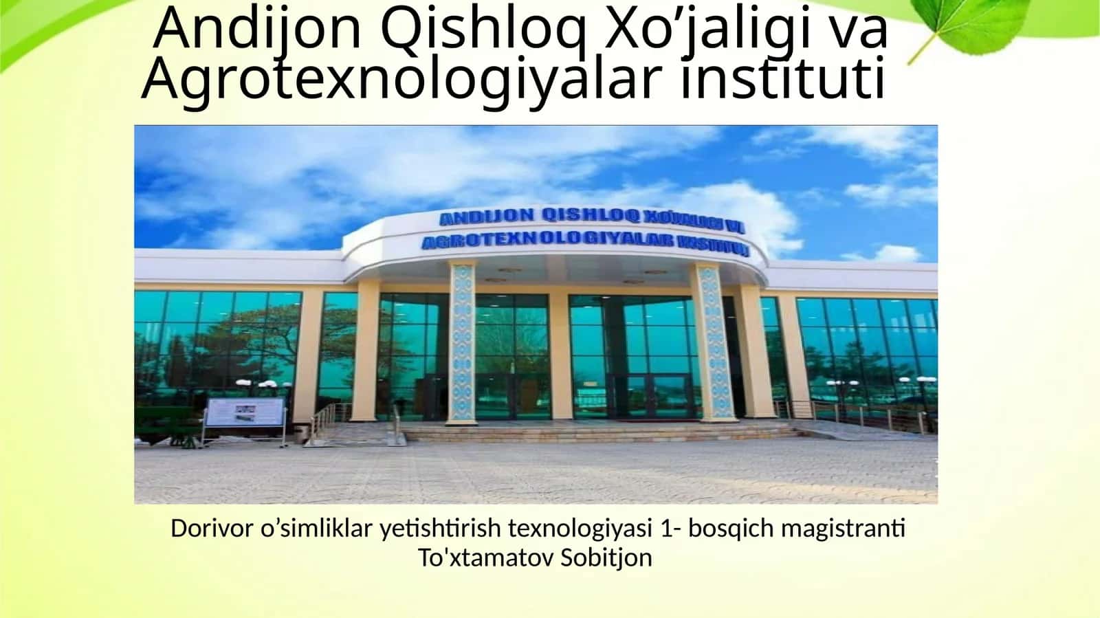 Dorivor o’simliklar yetishtirish texnologiyasi 1- bosqich magistranti To'xtamatov Sobitjon