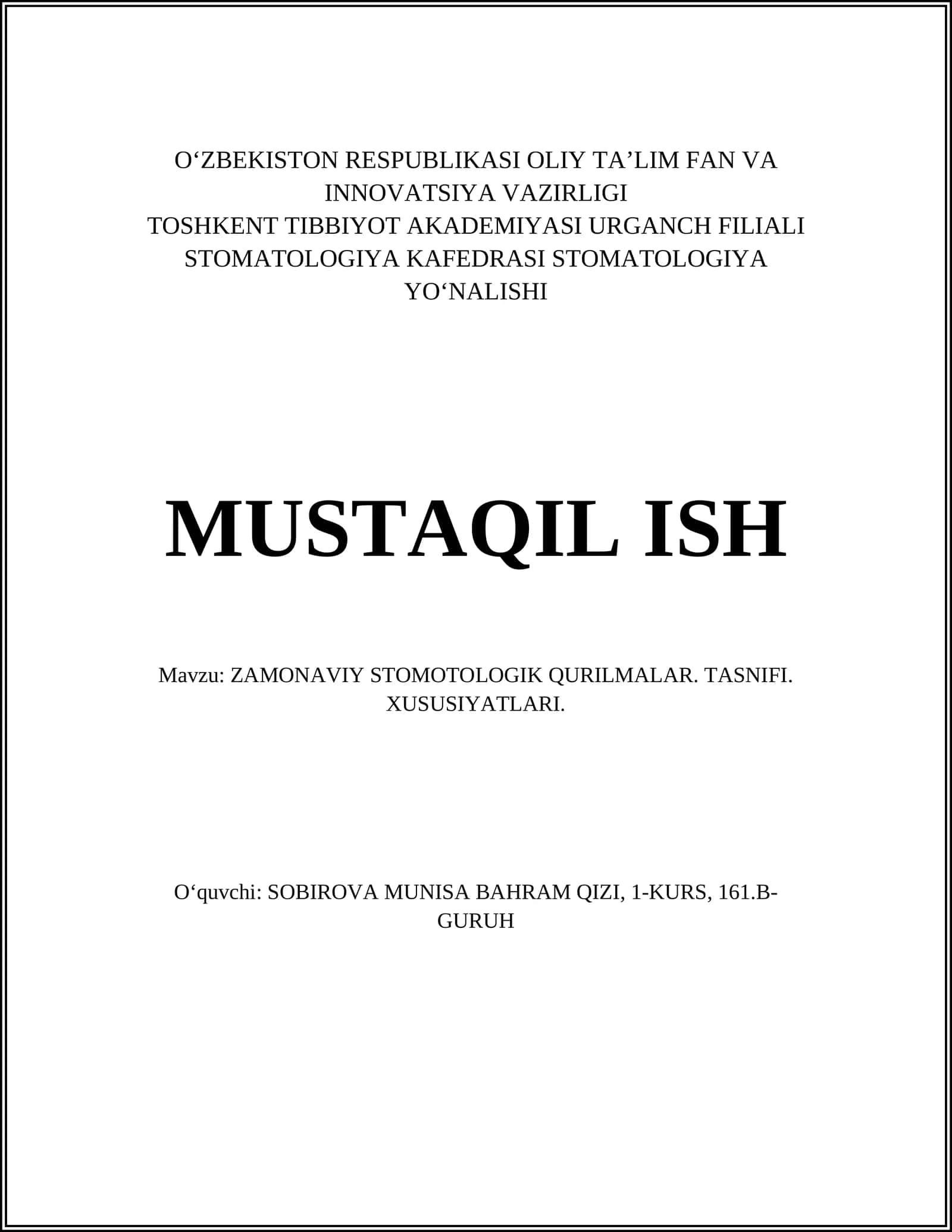 Zamonaviy stomatologik qurilmalar
