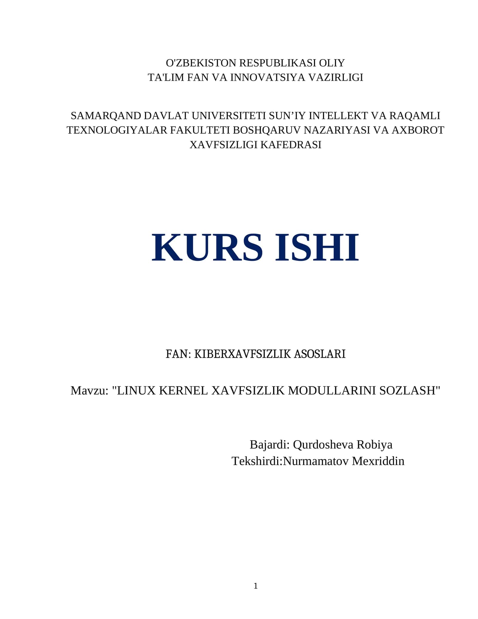 LINUX KERNEL XAVFSIZLIK MODULLARINI SOZLASH