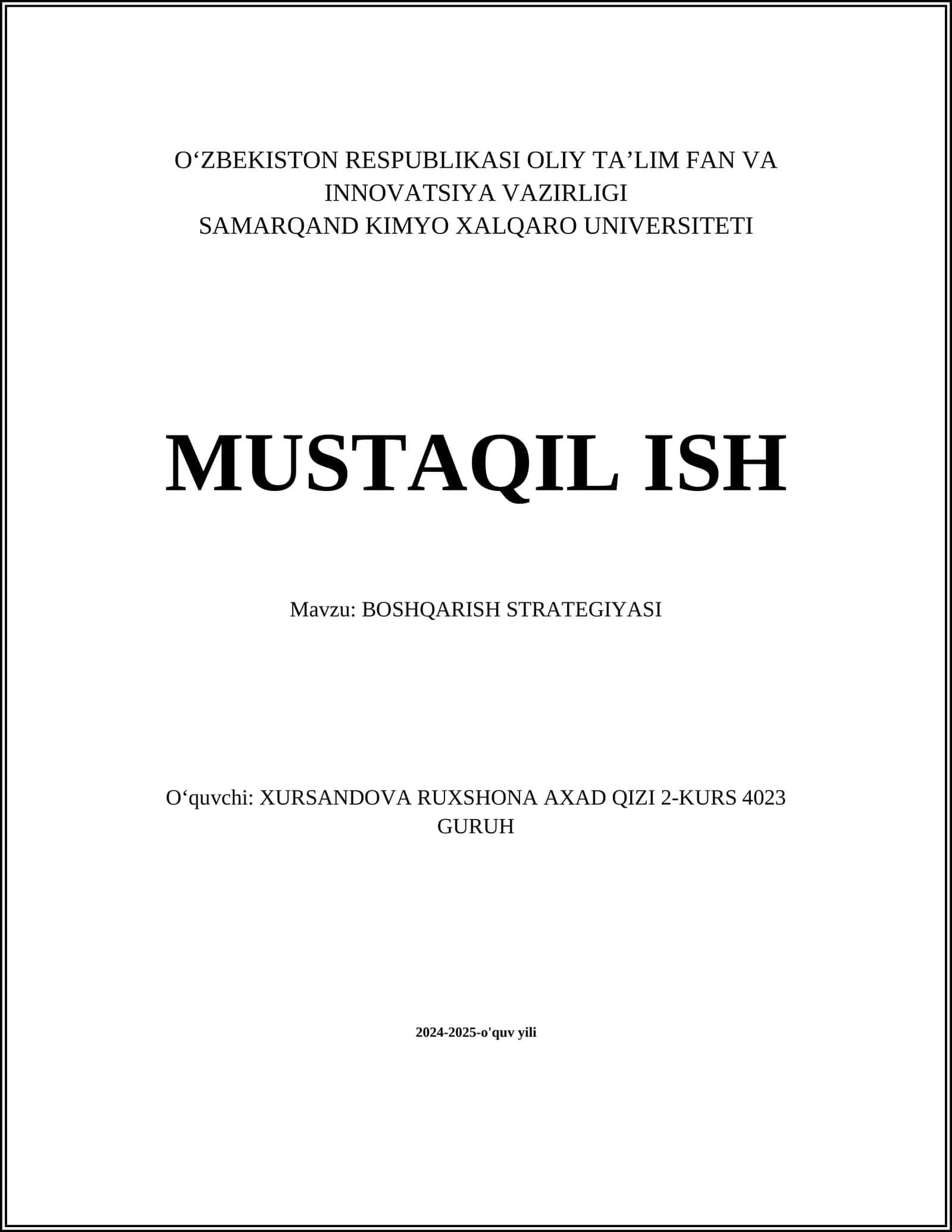 BOSHQARISH STRATEGIYASI