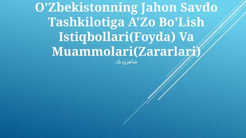 O'Zbekistonning Jahon Savdo Tashkilotiga A'Zo Bo'Lish Istiqbollari(Foyda) Va Muammolari(Zararlari)
