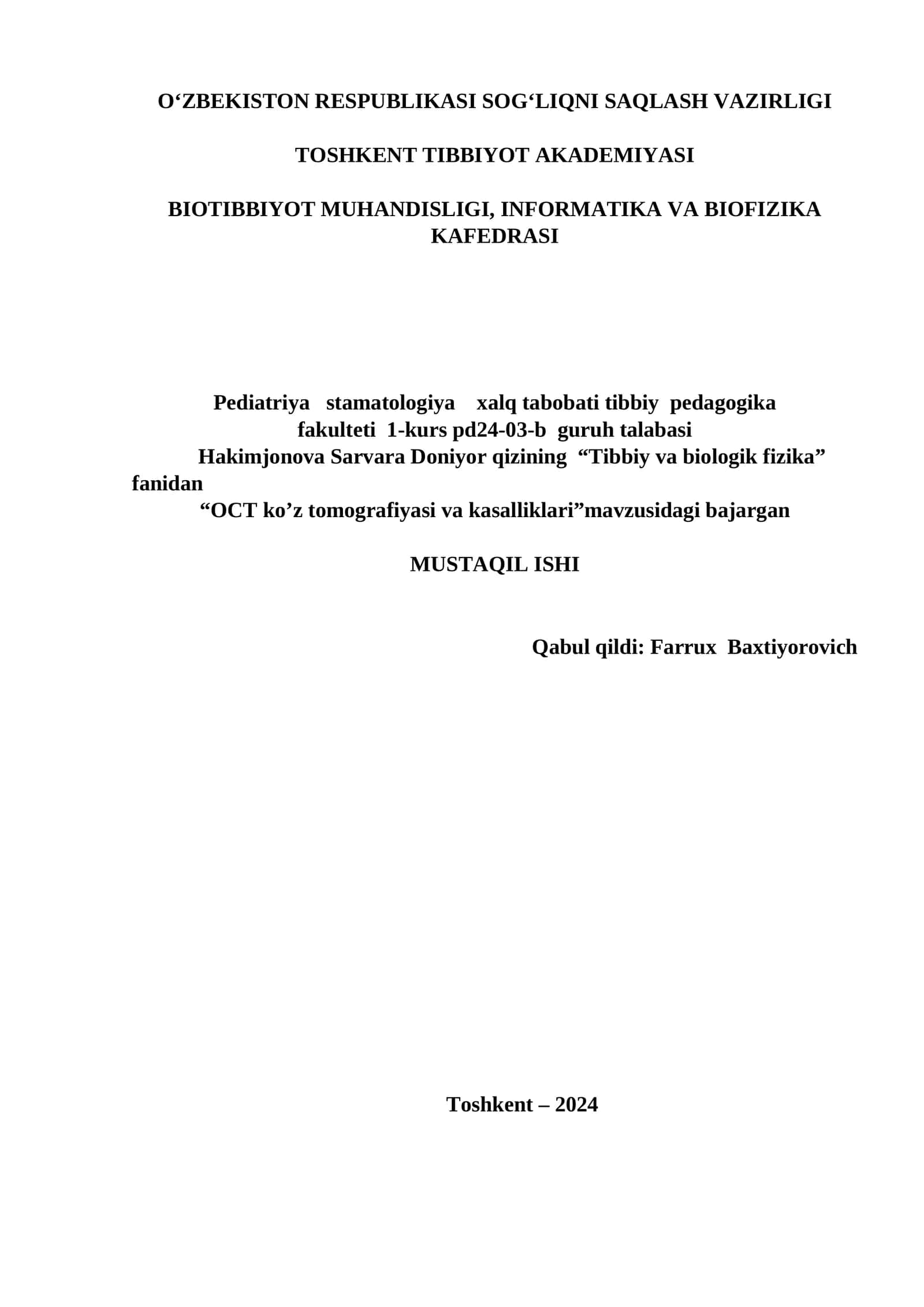 "OCT ko’z tomografiyasi va kasalliklari"