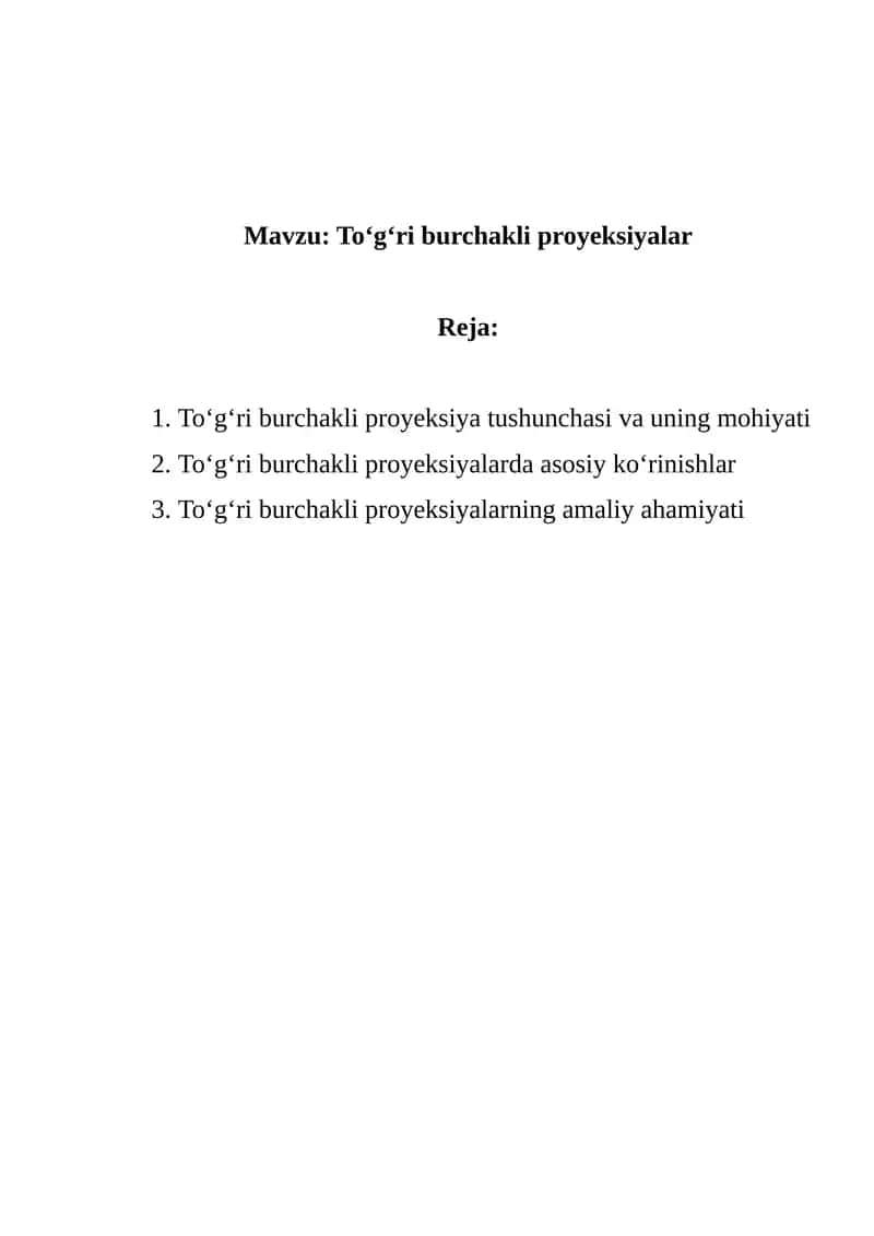 To‘g‘ri burchakli proyeksiyalar