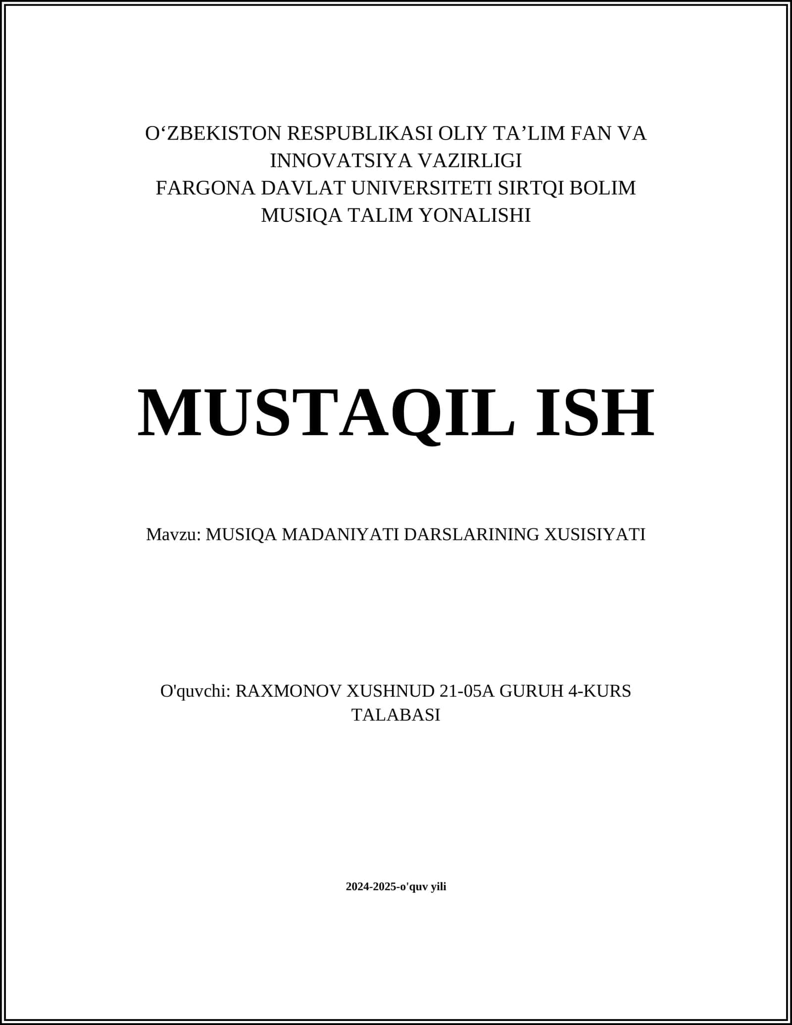 MUSIQA MADANIYATI DARSLARINING XUSISIYATI