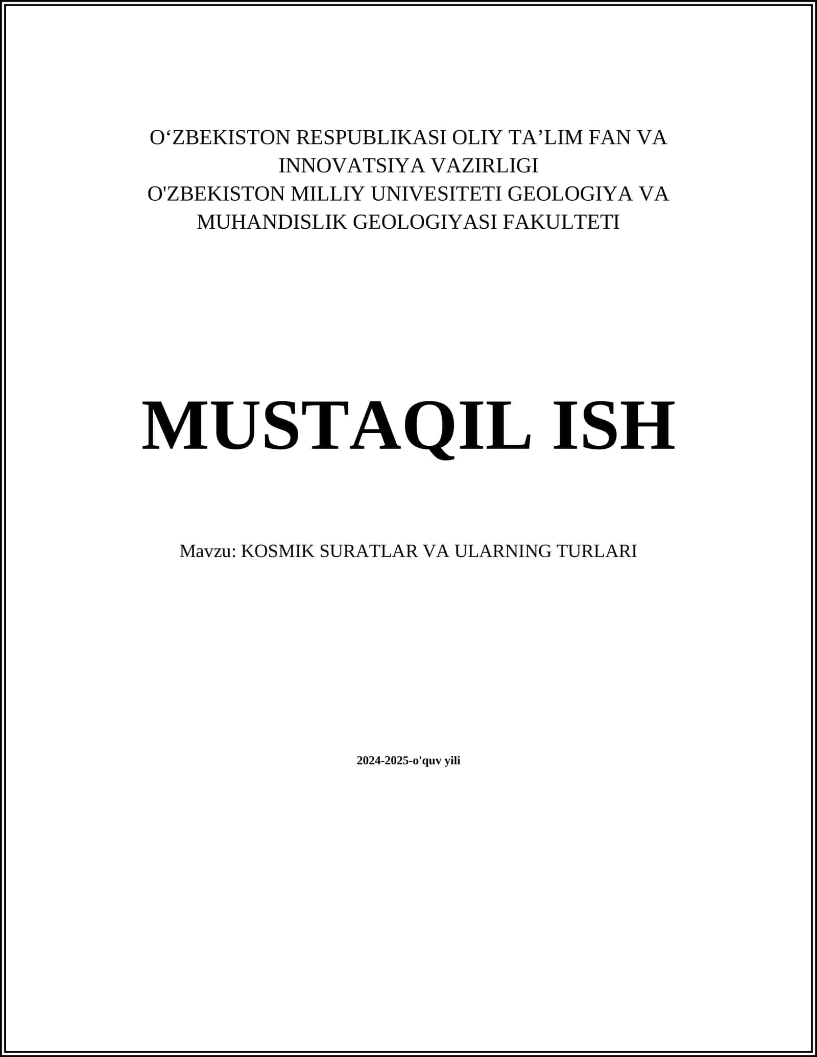 KOSMIK SURATLAR VA ULARNING TURLARI