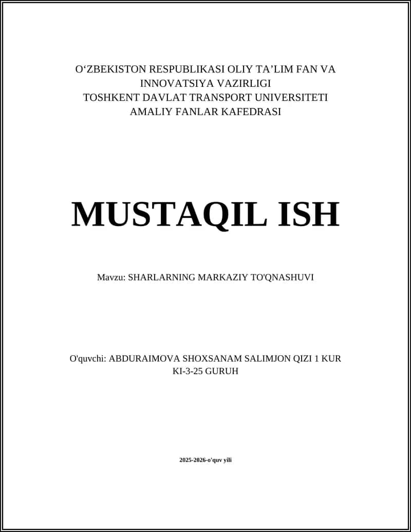 SHARLARNING MARKAZIY TO'QNASHUVI