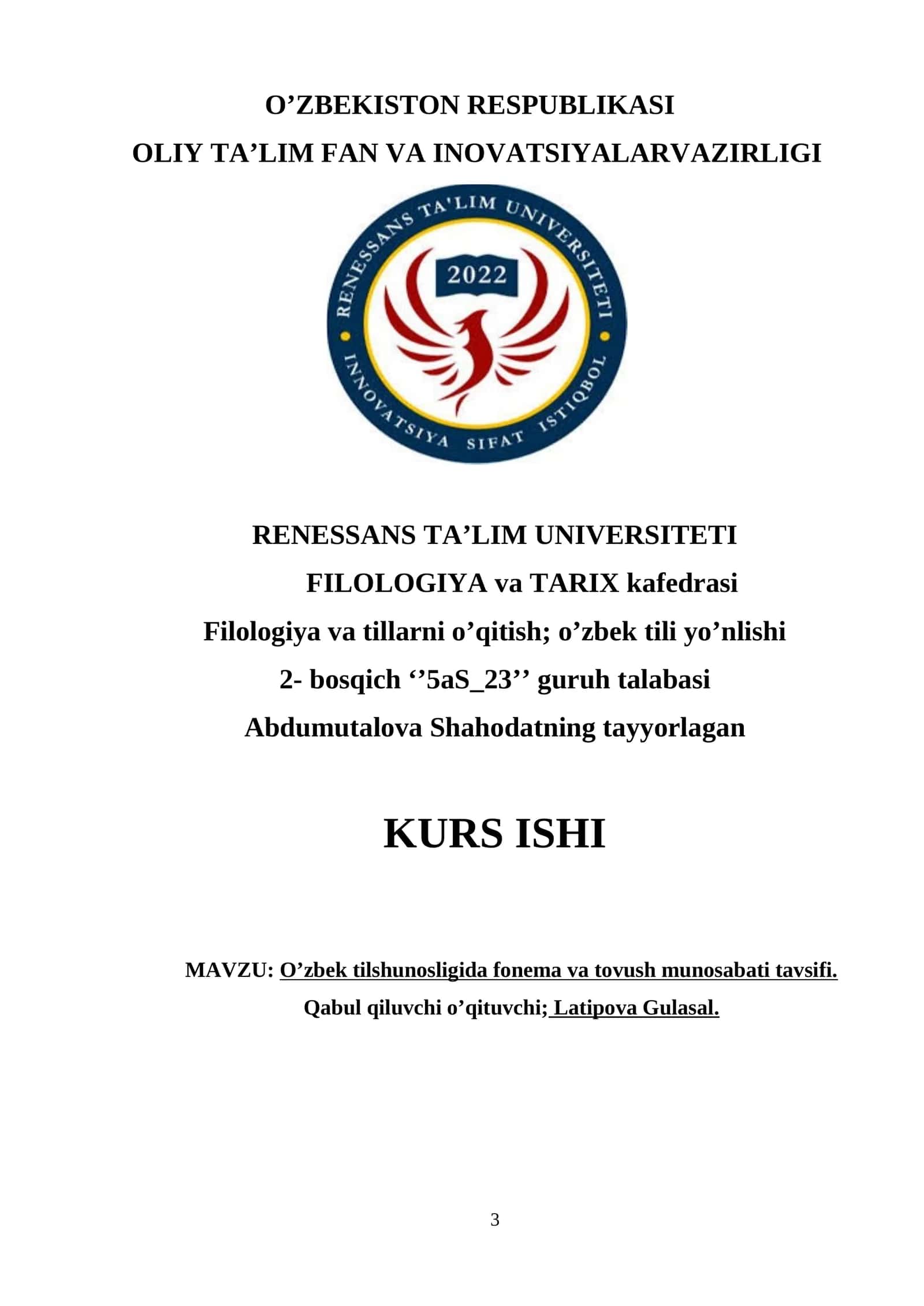 O’zbek tilshunosligida fonema va tovush munosabati tavsifi