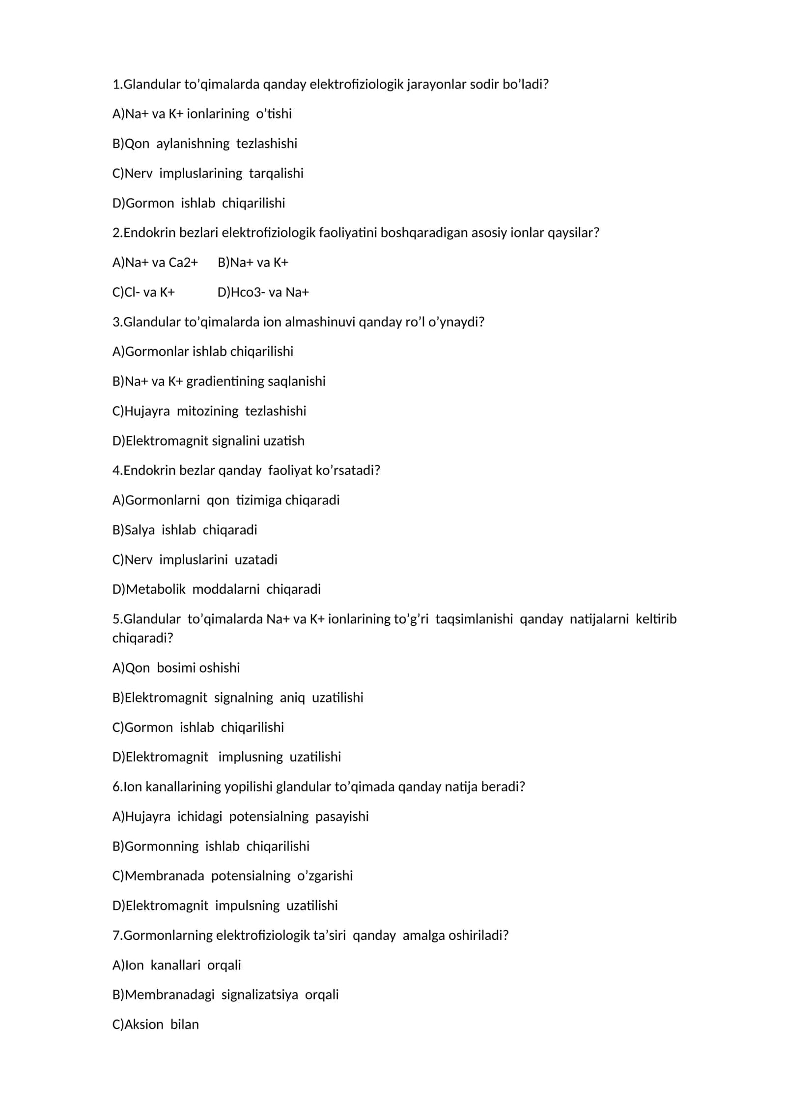 Glandular to’qimalarda Elektrofiziologiya