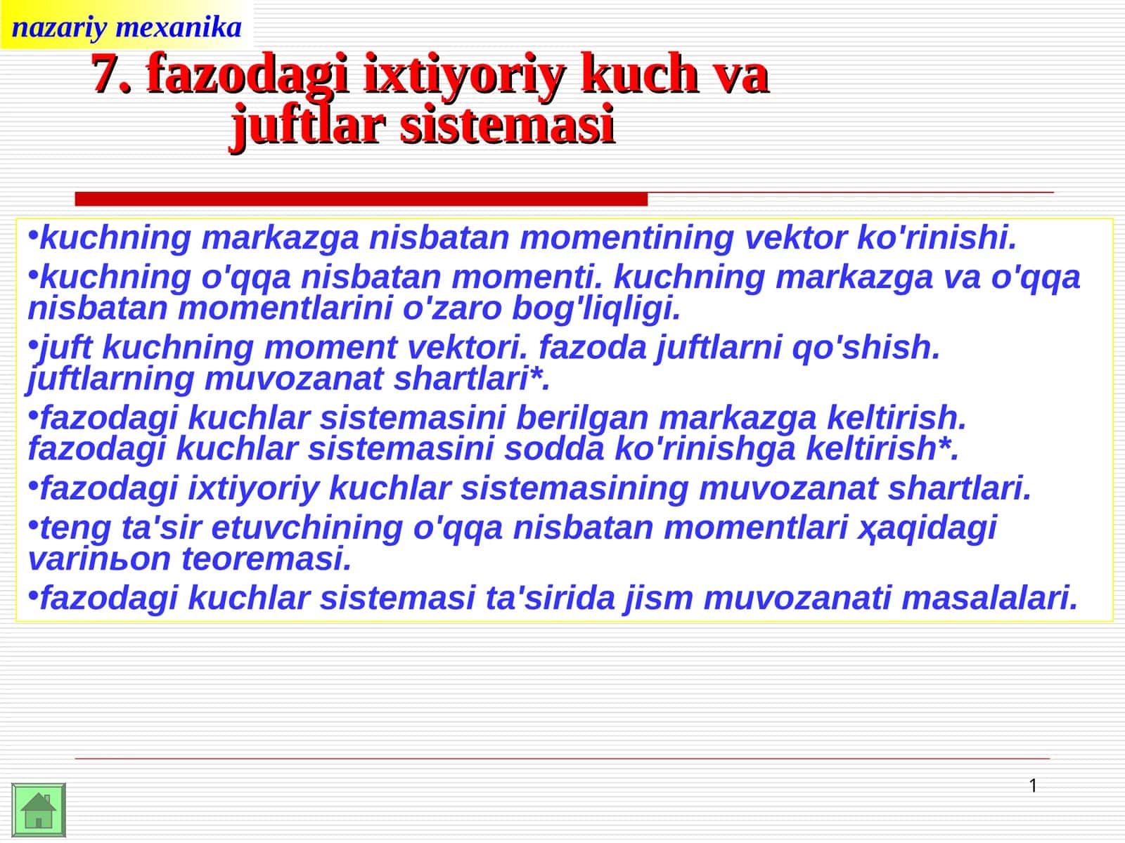 Fazodagi kuchlar sistemasining muvozanat shartlari