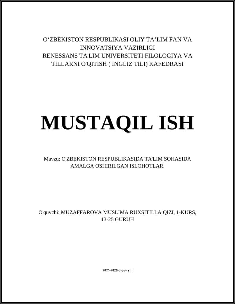 Ta'lim sohasidagi islohotlar