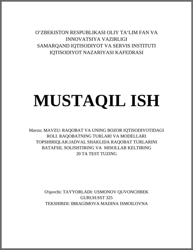 Raqobat va uning Bozor Iqtisodiyotidagi roli