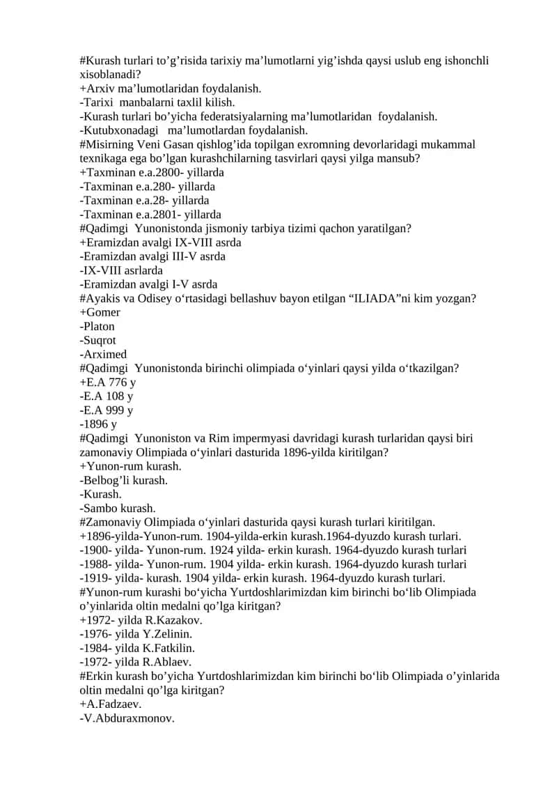 Kurash turlari to’g’risida tarixiy ma’lumotlar