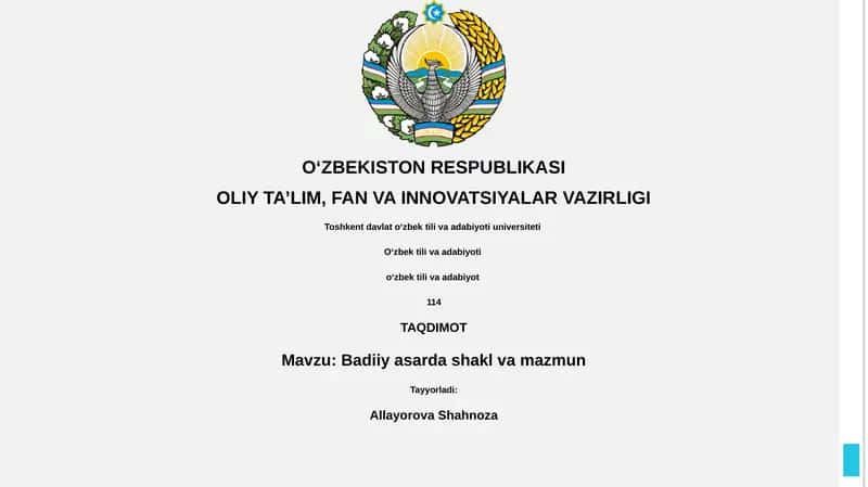 Badiiy asarda shakl va mazmun