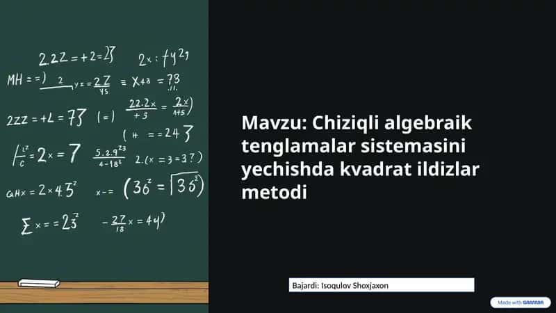 Chiziqli algebraik tenglamalar sistemasini yechishda kvadrat ildizlar metodi