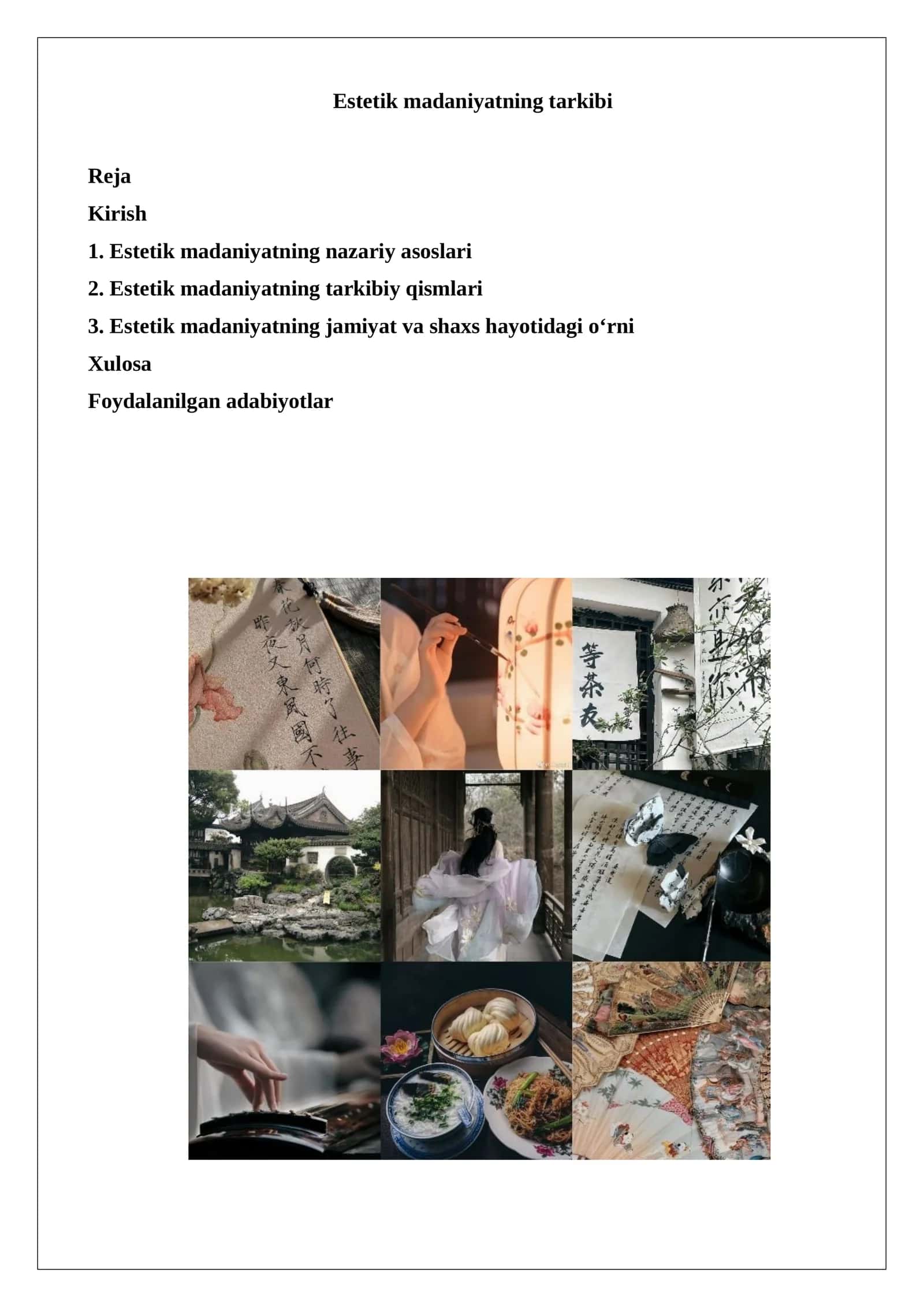 Estetik madaniyatning tarkibi