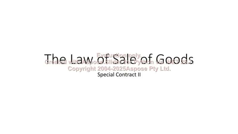 The Law of Sale of Goods