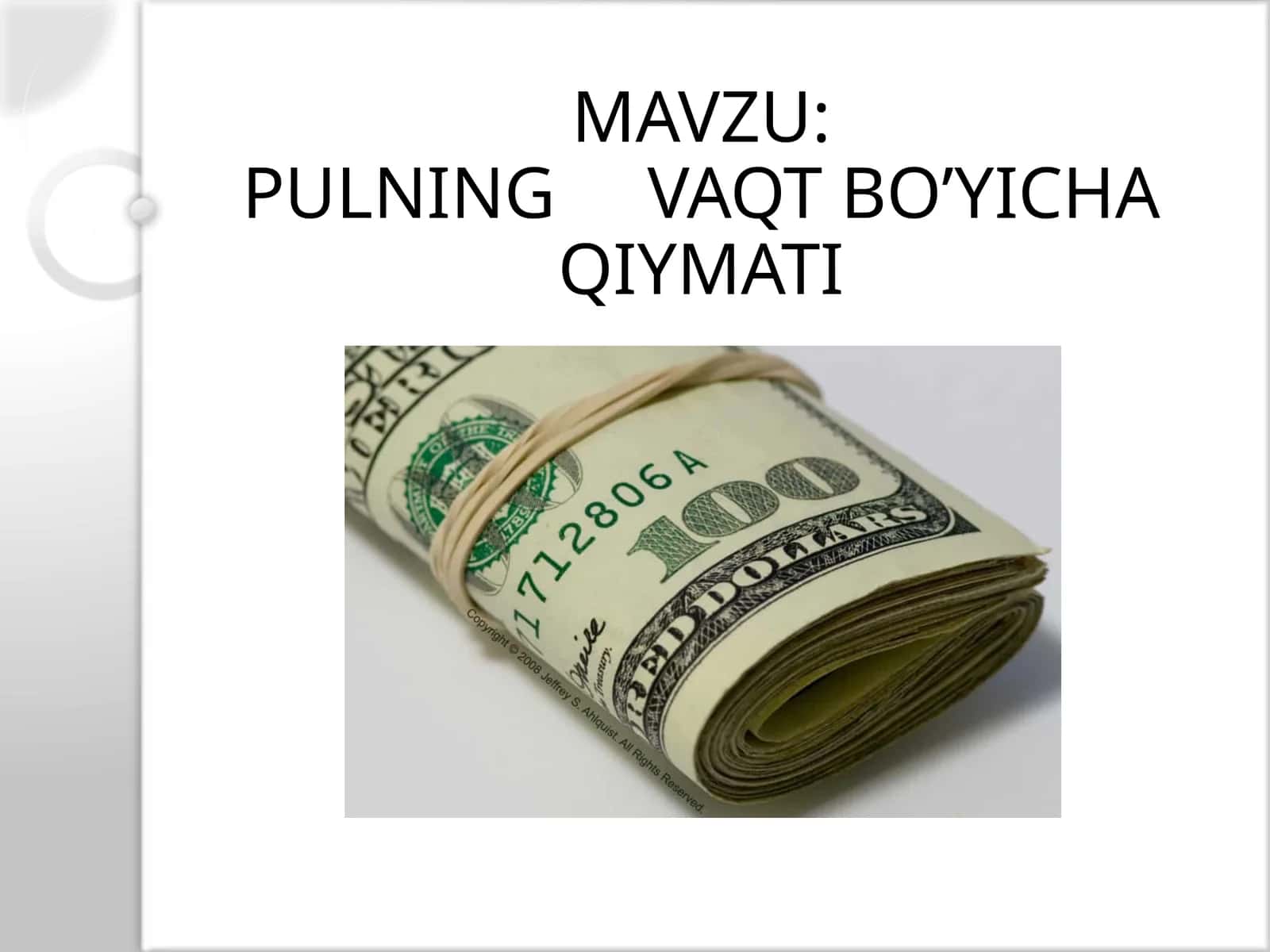 Pulning vaqt bo’yicha qiymati