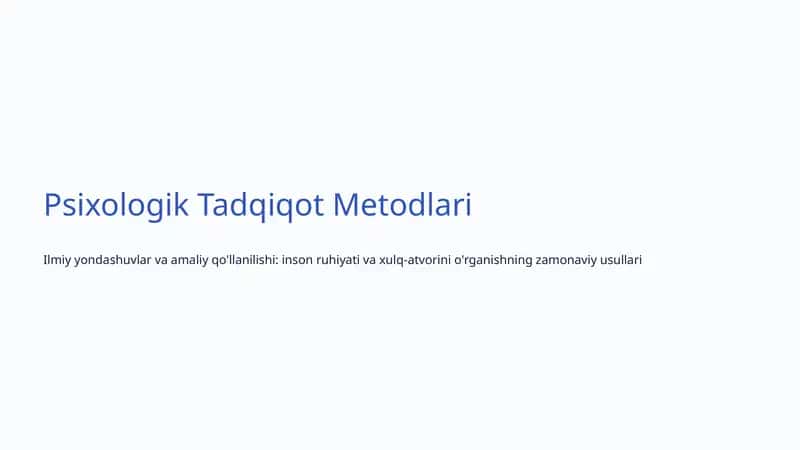 Psixologik Tadqiqot Metodlari