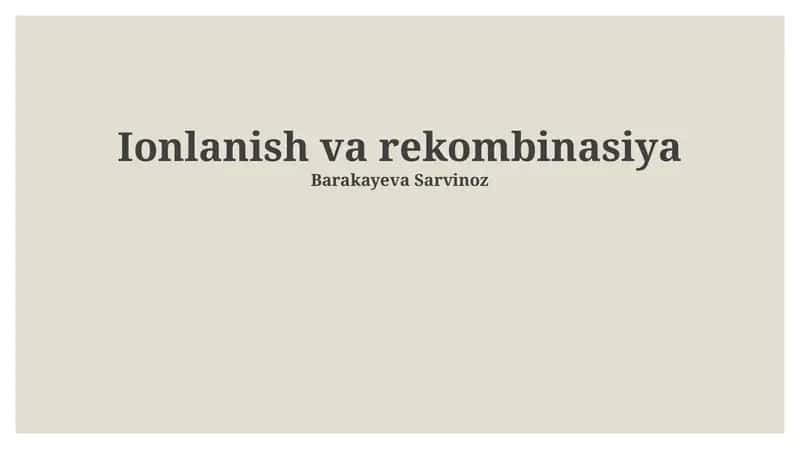 Ionlanish va rekombinasiya