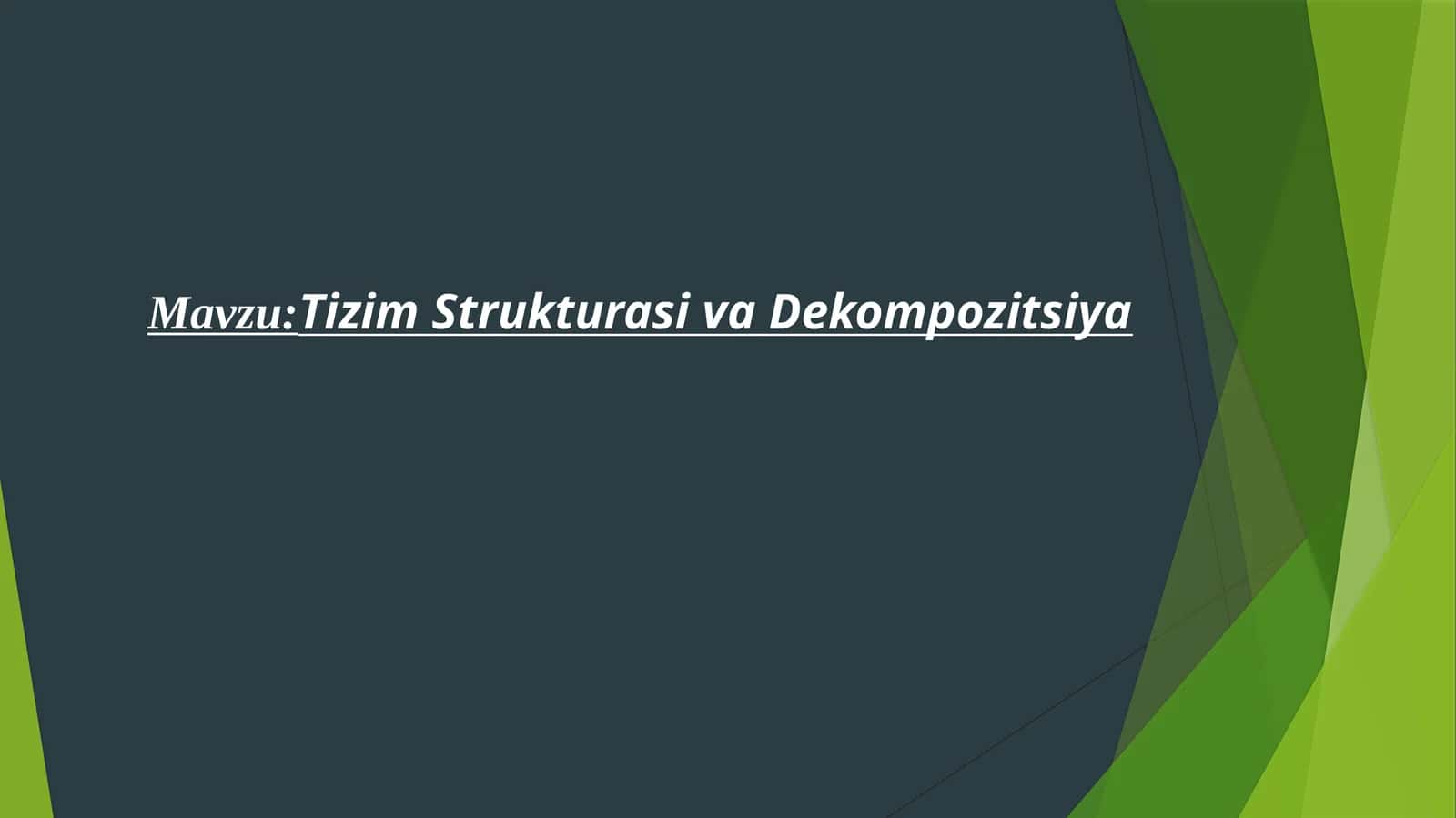 Tizim Strukturasi va Dekompozitsiya