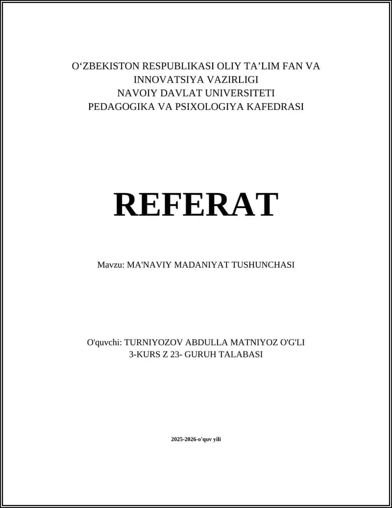 MA'NAVIY MADANIYAT TUSHUNCHASI