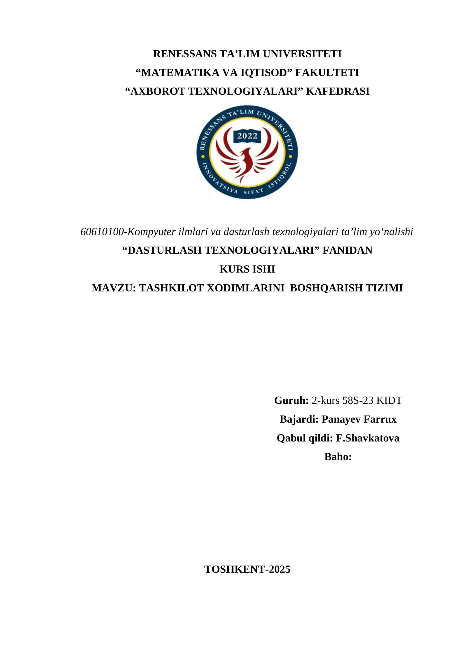 TASHKILOT XODIMLARINI BOSHQARISH TIZIMI