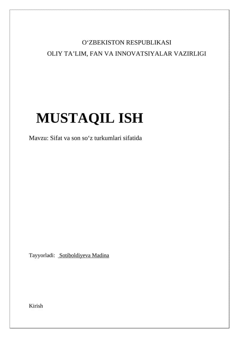 Sifat va son soʻz turkumlari sifatida