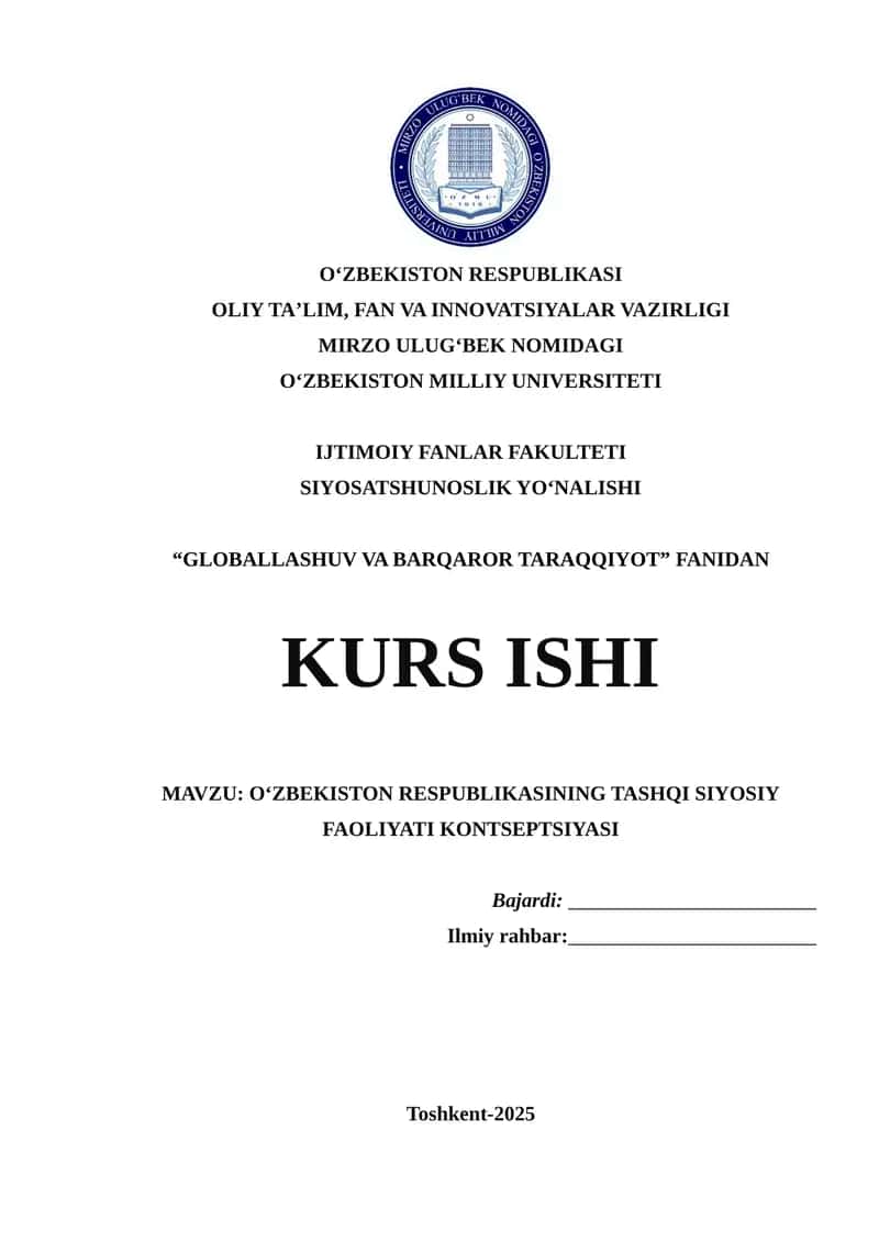 O‘zbekiston Respublikasining Tashqi Siyosiy Faoliyati Kontseptsiyasi