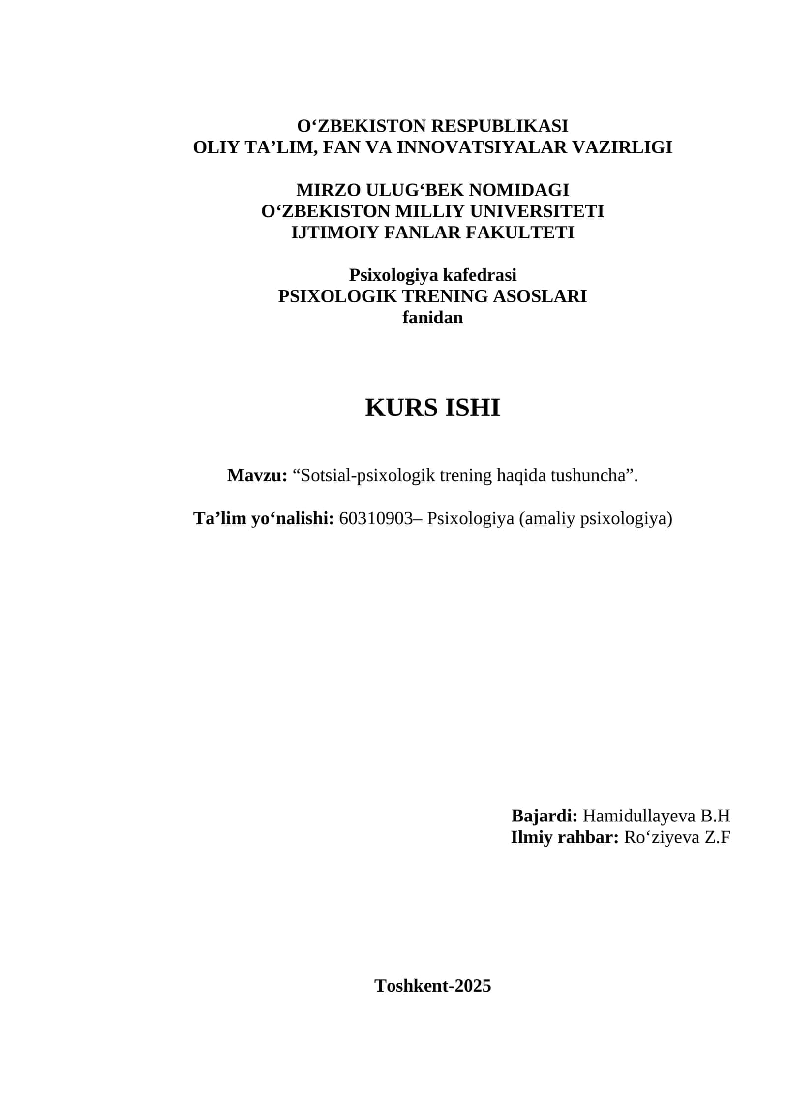 “Sotsial-psixologik trening haqida tushuncha”