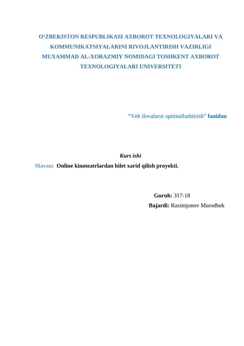 Online kinoteatrlardan bilet xarid qilish proyekti