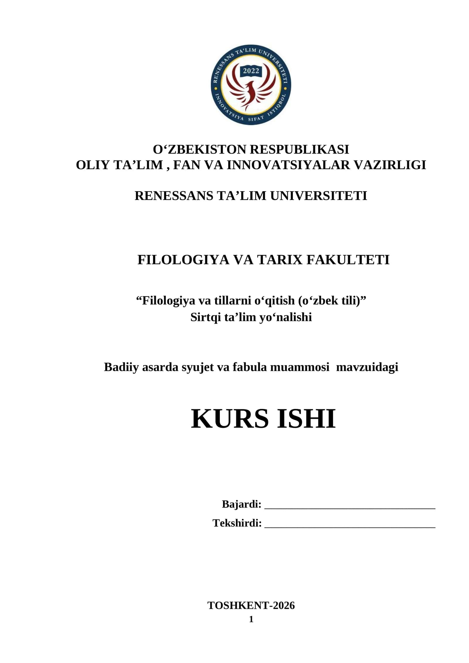 Badiiy Asarda Syujet va Fabula Muammosi