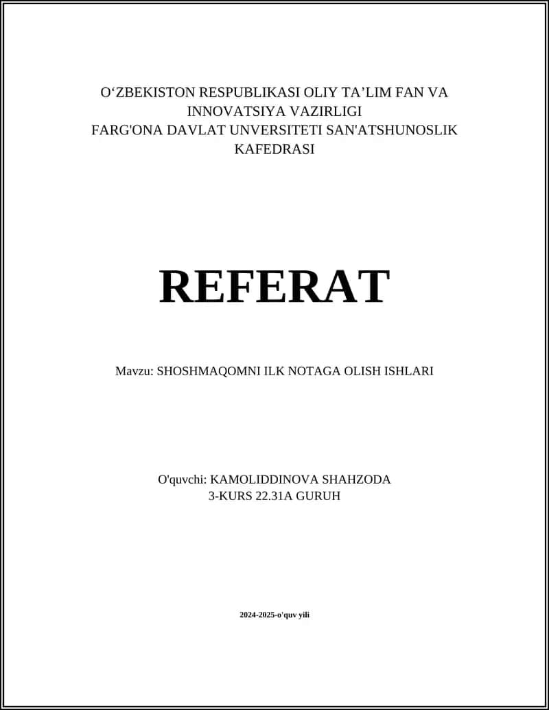 Shoshmaqomni ILK NOTAGA OLISH ISHLARI