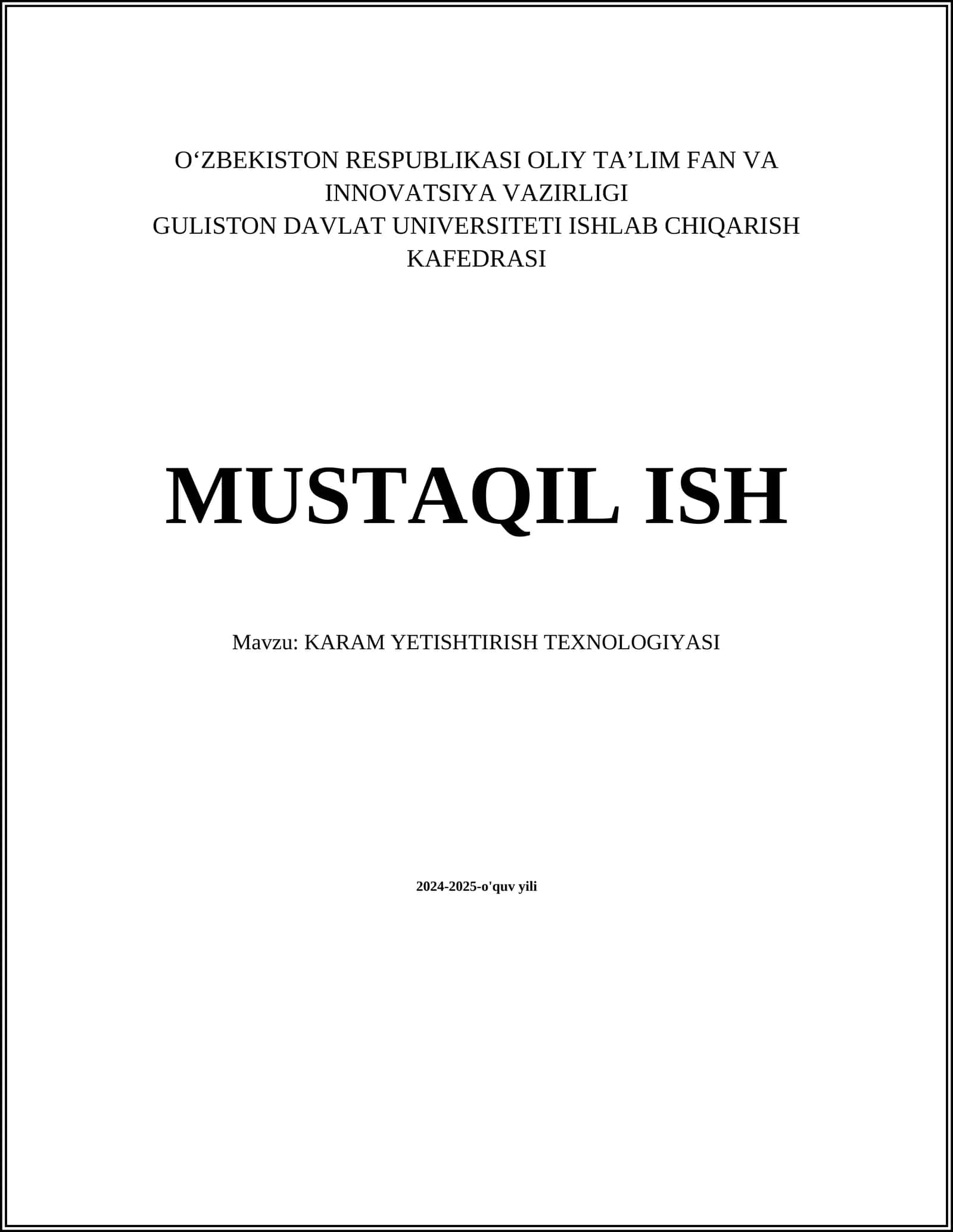 KARAM YETISHTIRISH TEXNOLOGIYASI