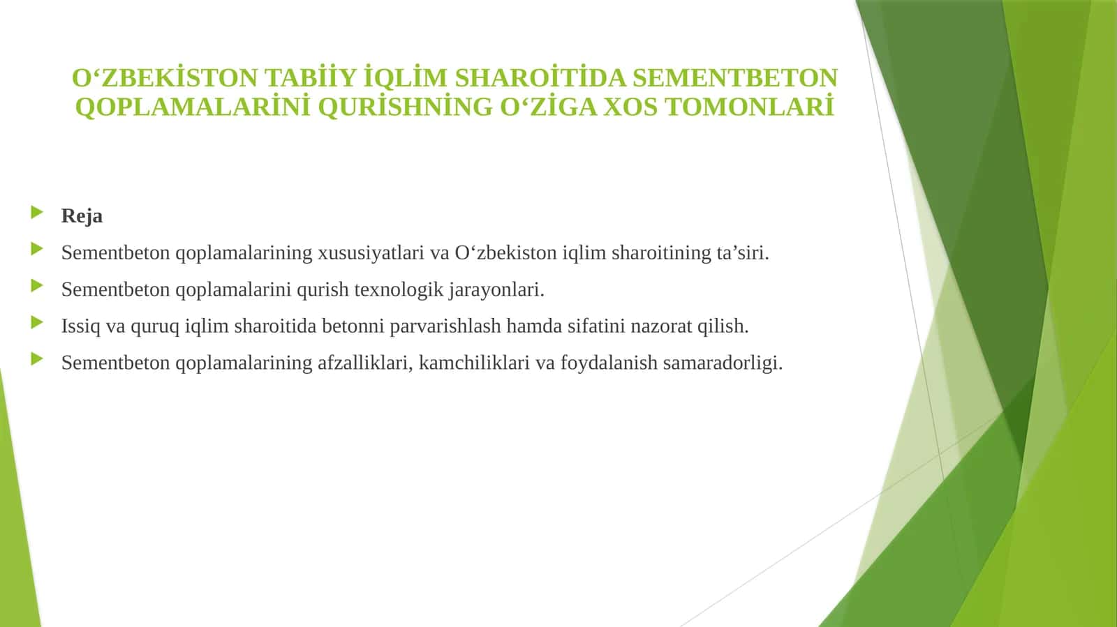 Sementbeton qoplamalari va O‘zbekiston iqlimi
