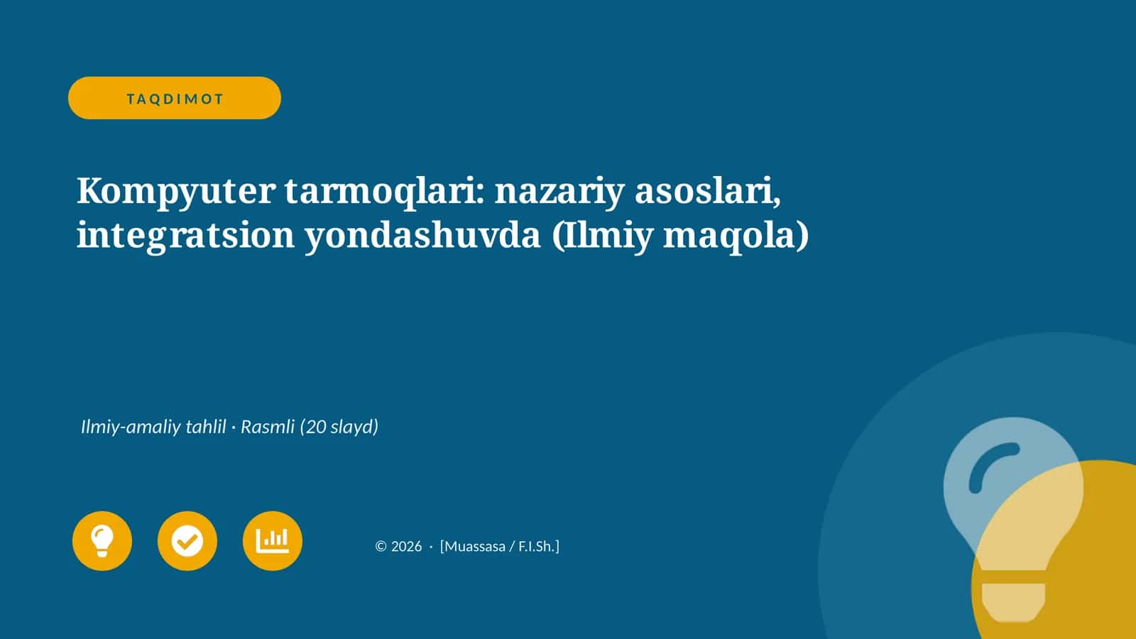 Kompyuter tarmoqlari: nazariy asoslari, integratsion yondashuvda (Ilmiy maqola)