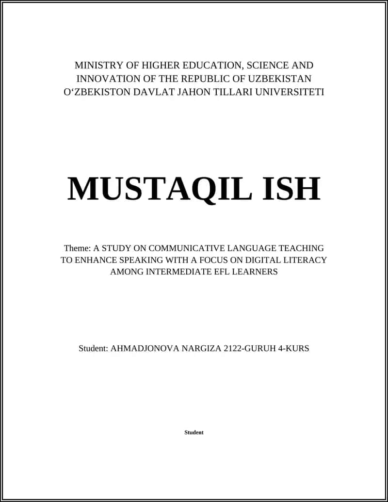 A STUDY ON COMMUNICATIVE LANGUAGE TEACHING TO ENHANCE SPEAKING WITH A FOCUS ON DIGITAL LITERACY
