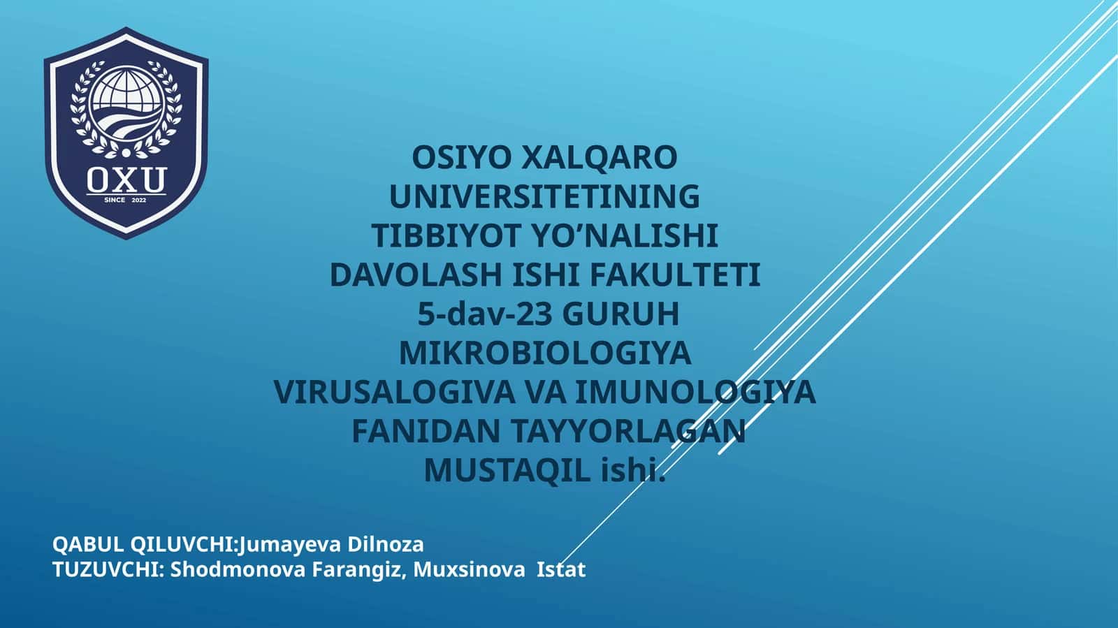 Leptospirozlar morfologiyasi, strukturasi, tarqalganligi, keltirib chiqaruvchi kasalliklari, laboratoriya diagnostikasi