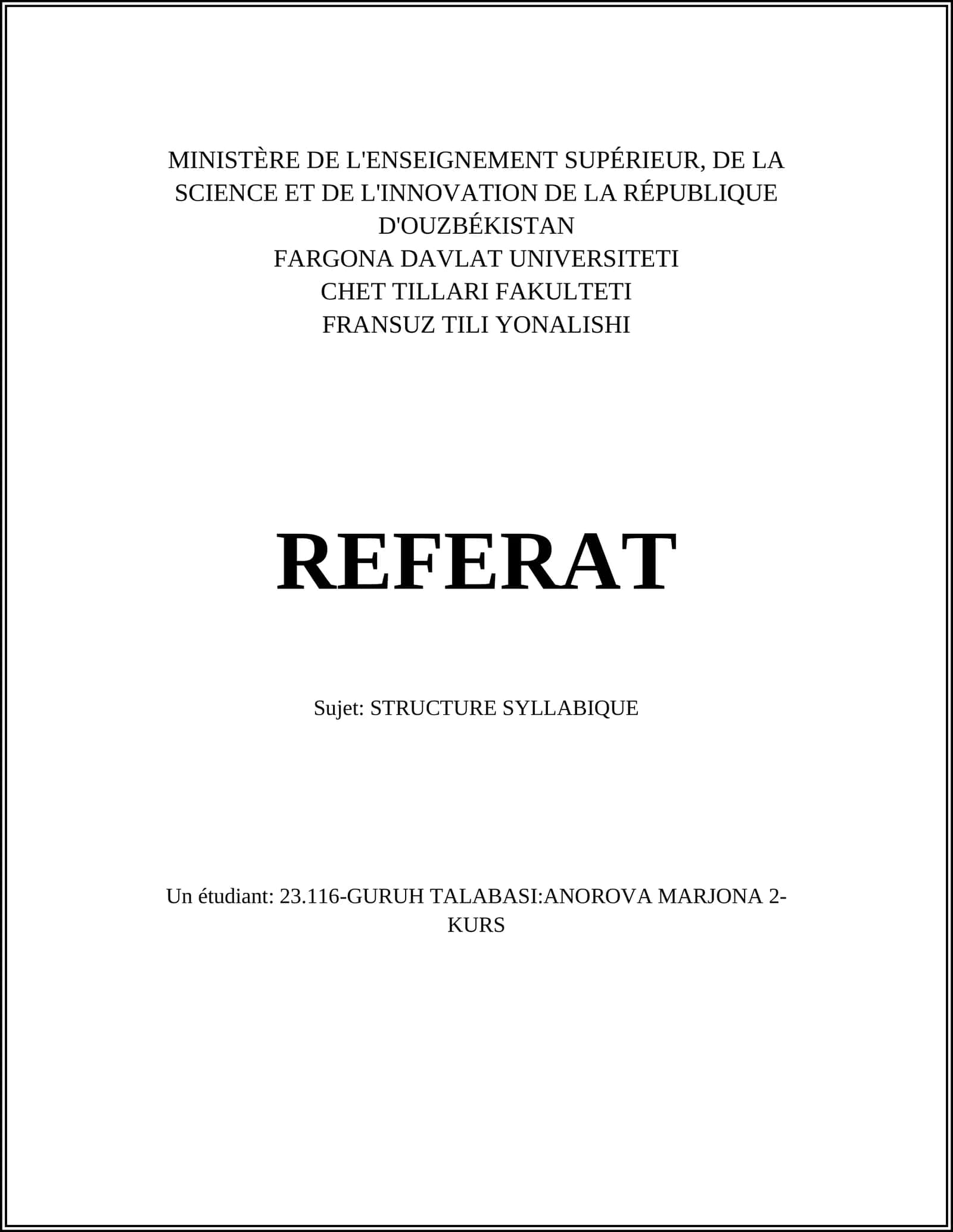 REFERAT: STRUCTURE SYLLABIQUE