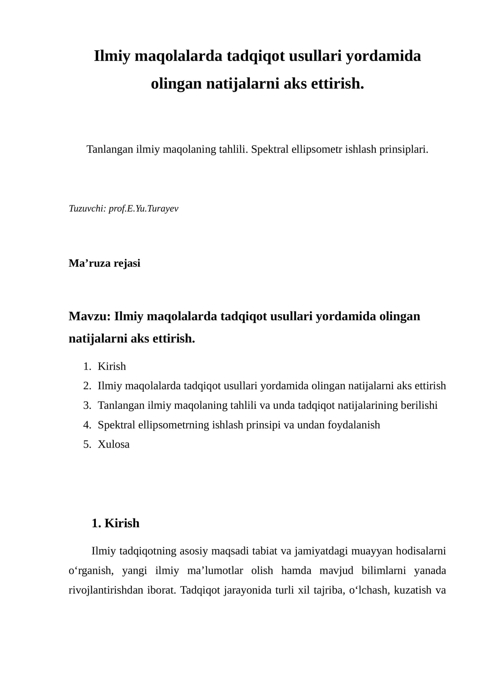 Ilmiy maqolalarda tadqiqot usullari yordamida olingan natijalarni aks ettirish