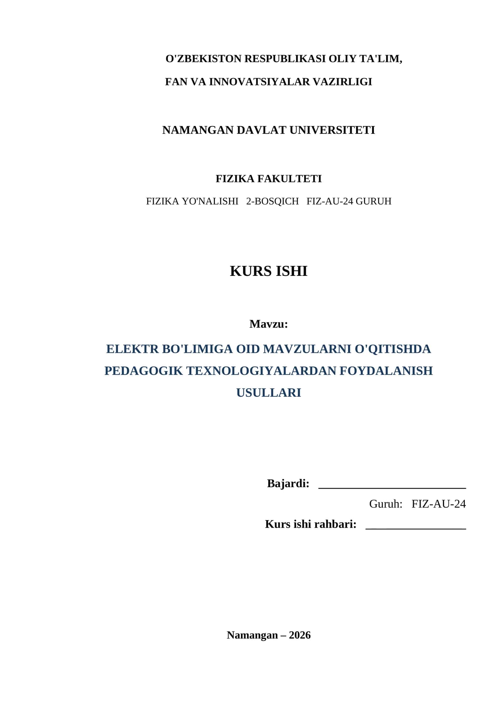Elektr boʻlimiga oid mavzularni oʻqitishda pedagogik texnologiyalardan foydalanish usullari.