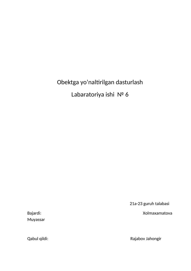Obektga yo’naltirilgan dasturlash