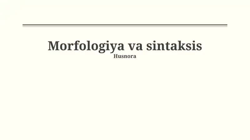 Morfologiya va Sintaksis