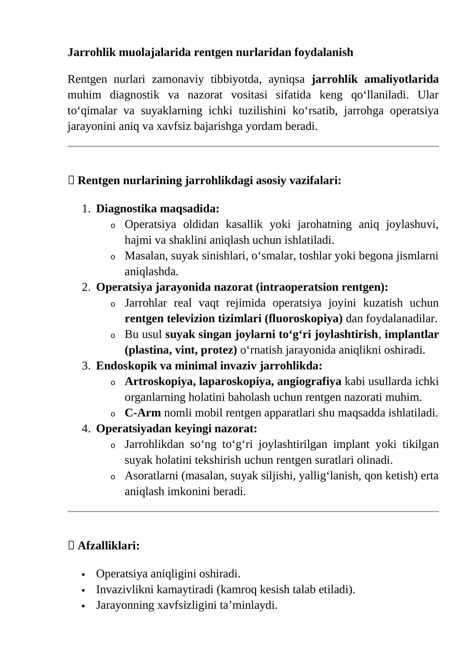 Jarrohlik muolajalarida rentgen nurlaridan foydalanish