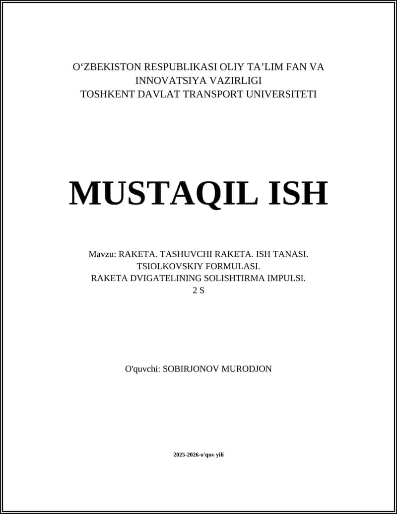 TSIOLKOVSKIY FORMULASI